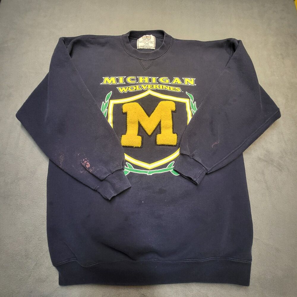 Vintage Michigan Wolverines Sweatshirt Mens XL Blue Long Sleeve Pullover